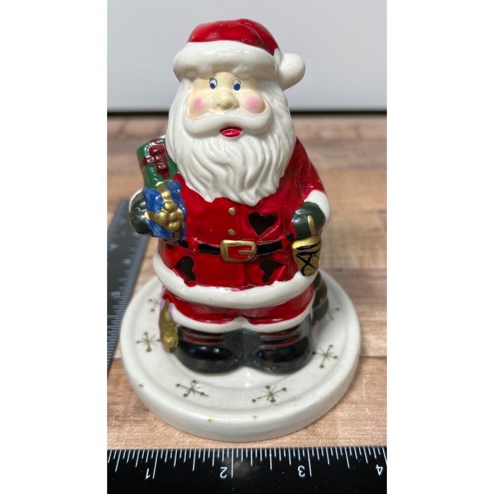 Ceramic Santa Claus Tealight Holder With Heart Cutouts & Snowflake Base